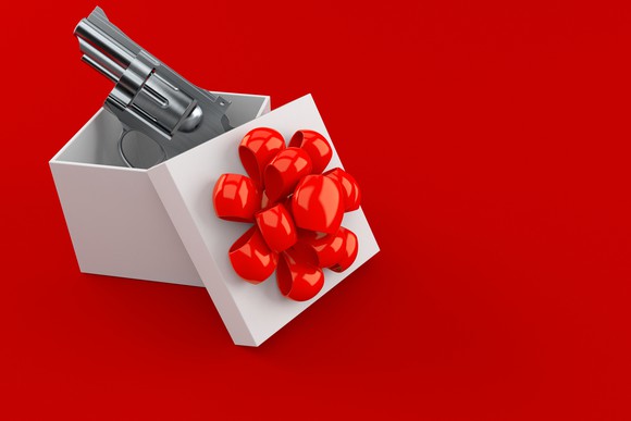 Handgun in a gift box