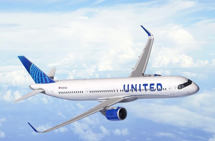 A rendering of the A321XLR in United Airlines' livery.