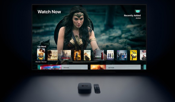 Apple TV box and TV. 