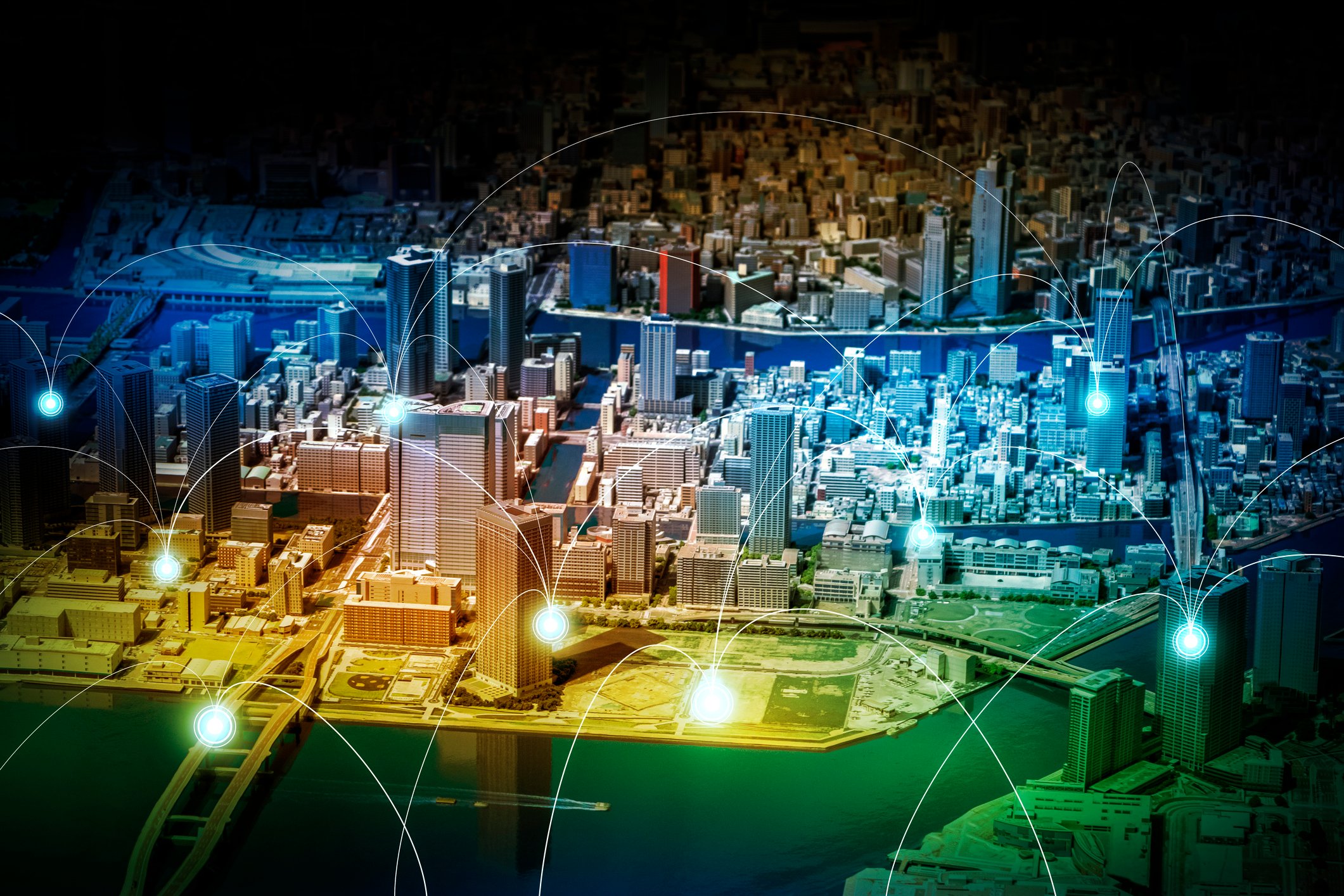 A visualization of network connections across a city.