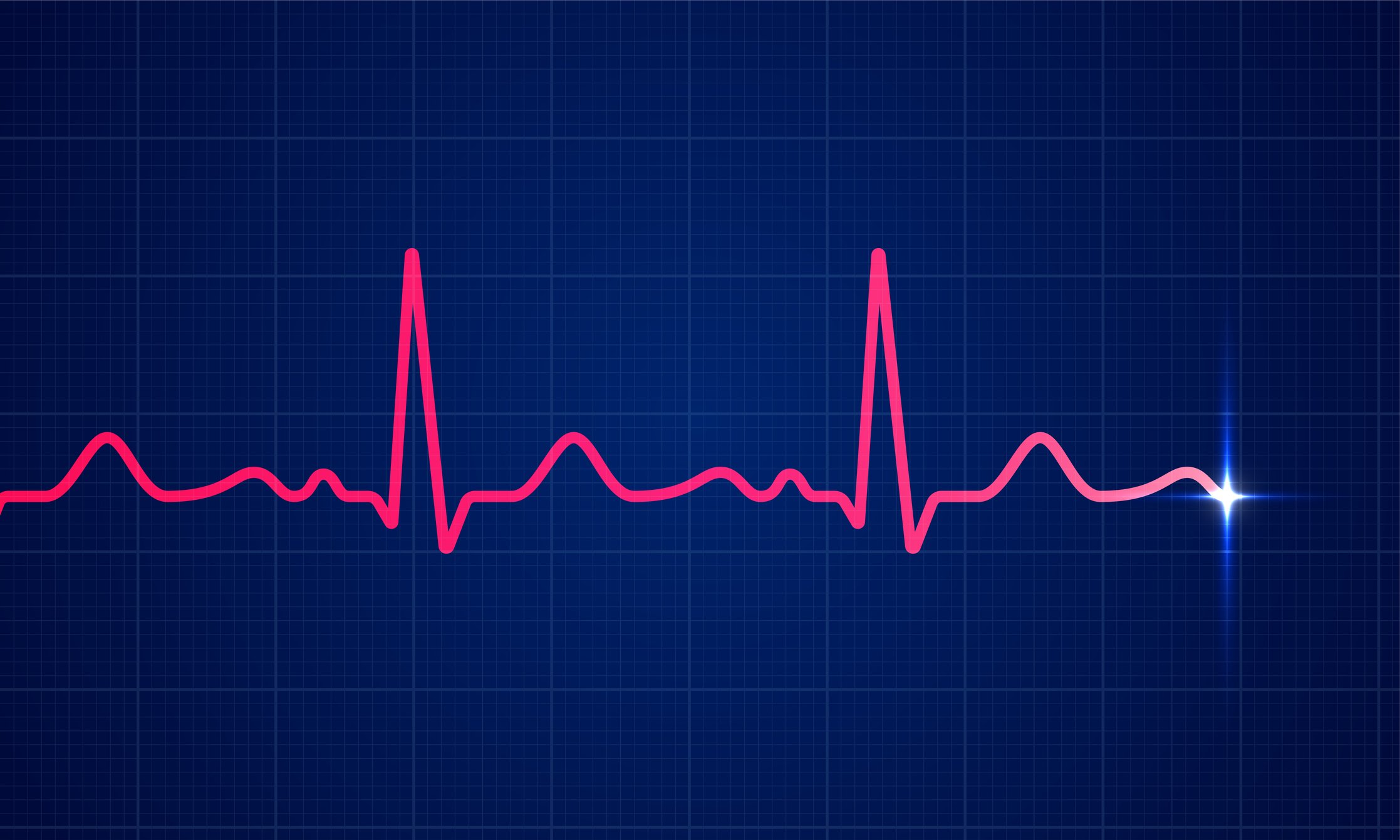 A heartbeat displayed as a pink electrocardiogram rhythm on a blue background.