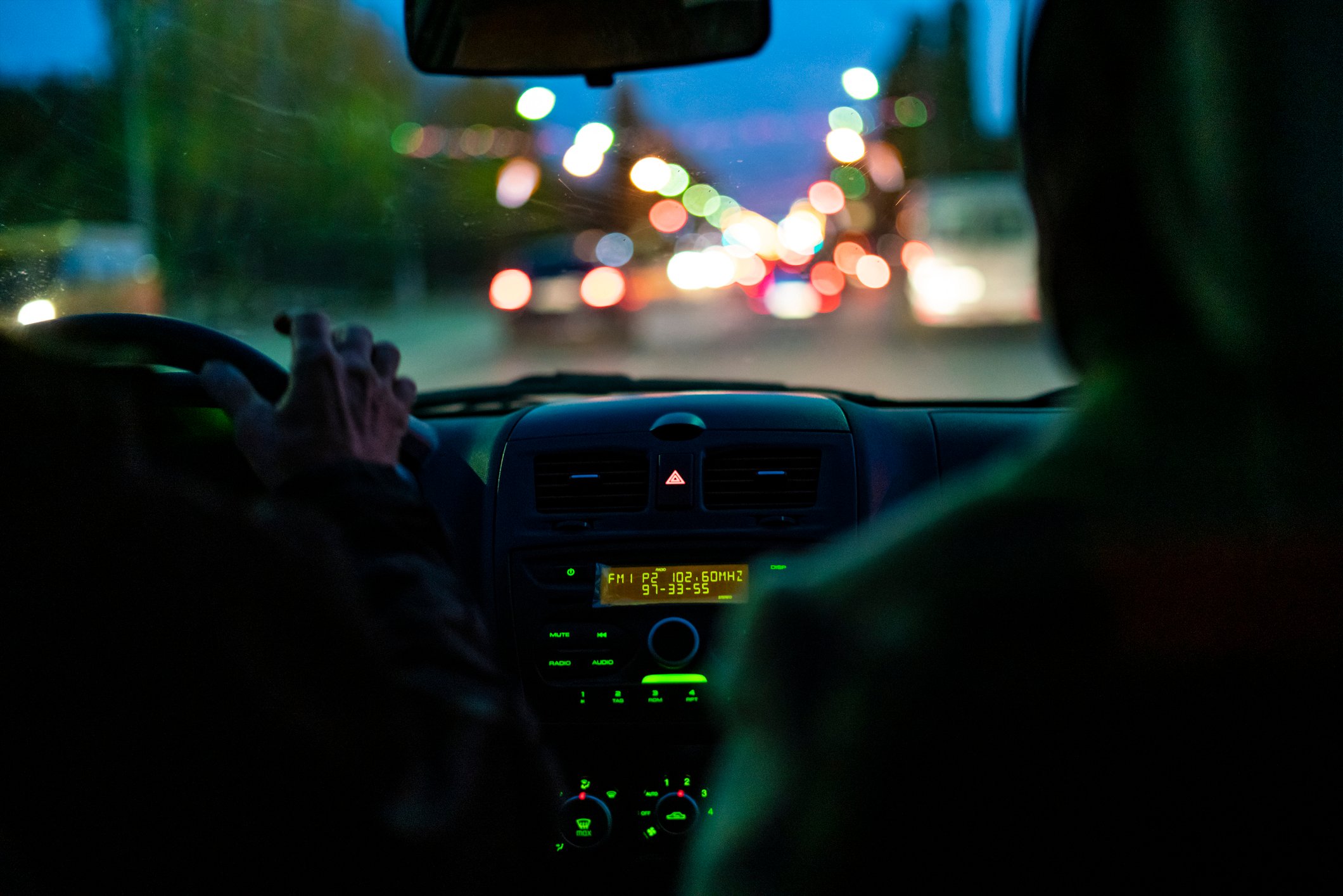 Person driving in traffic.