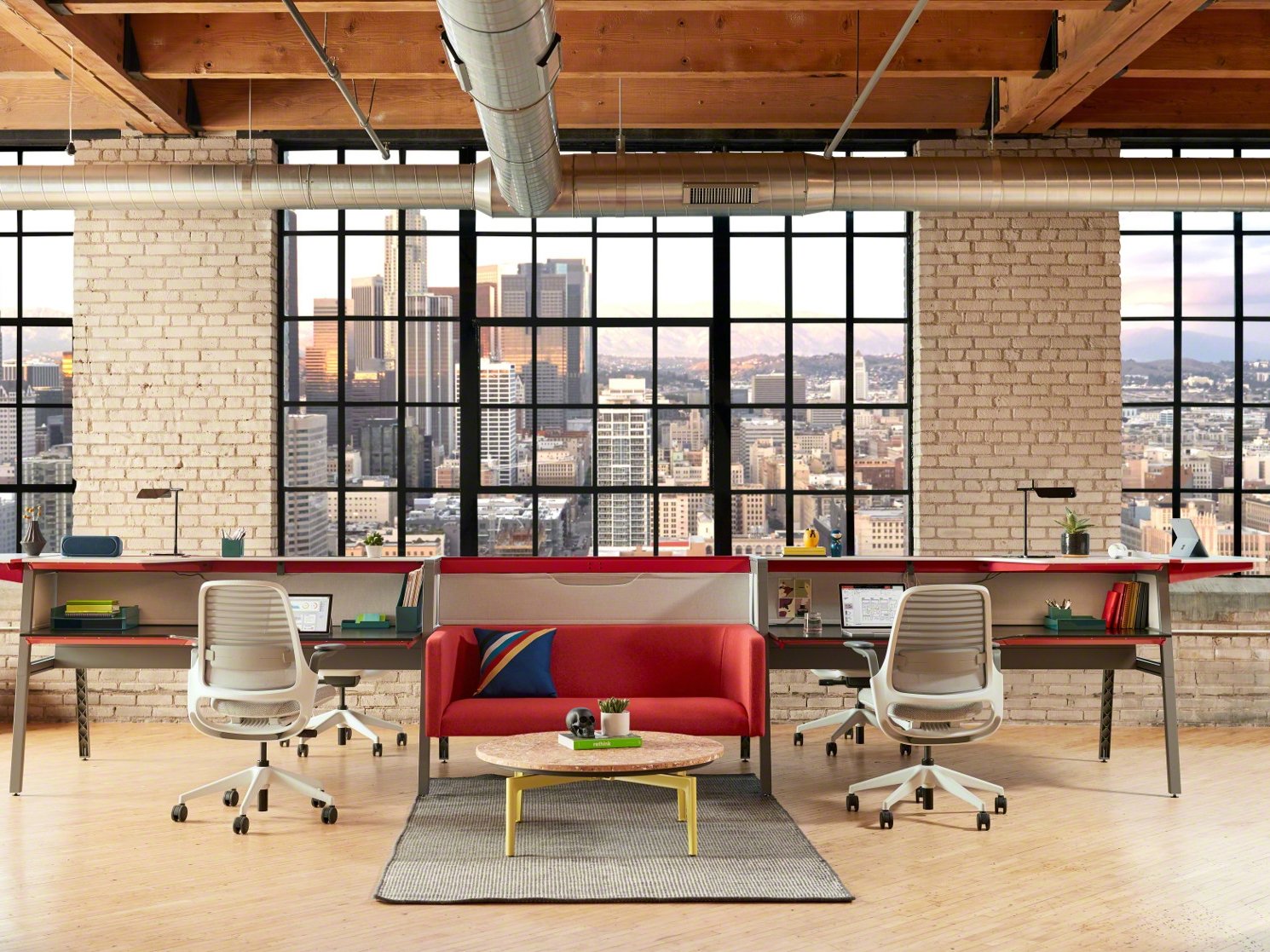 A city loft furnished in relaxed style for a start-up company.