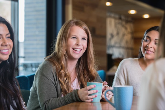 Three women meet for coffee