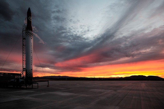 Vector-R rocket pictured against a sunset.
