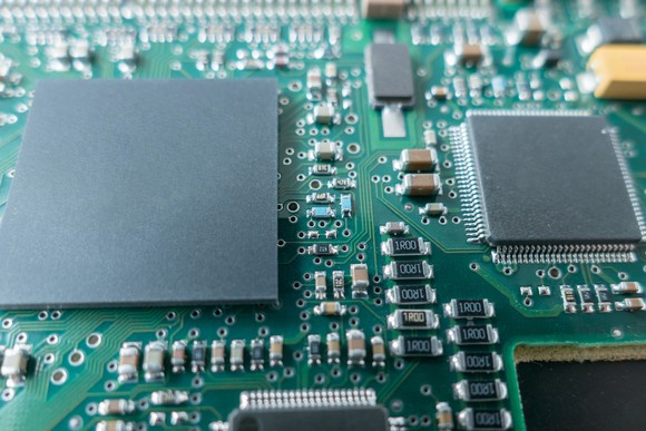 Chips on a circuit board.