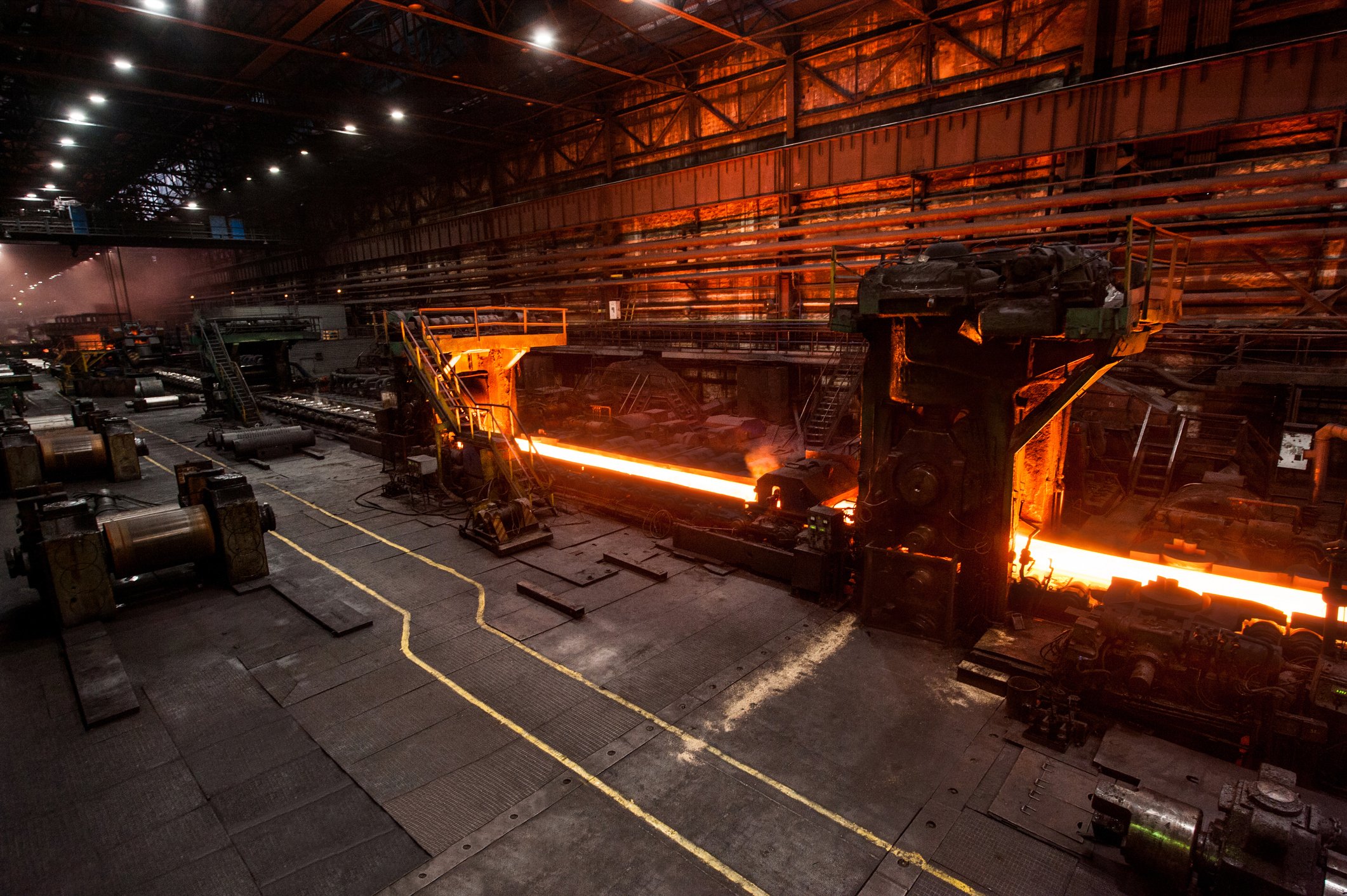 Interior shot of a steel mill.