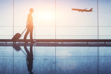 silhouette of woman passenger with baggage