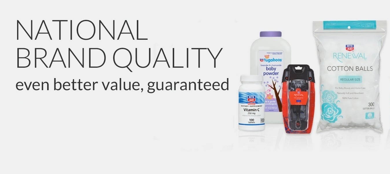 Four Rite Aid store brand products next to promotional language.
