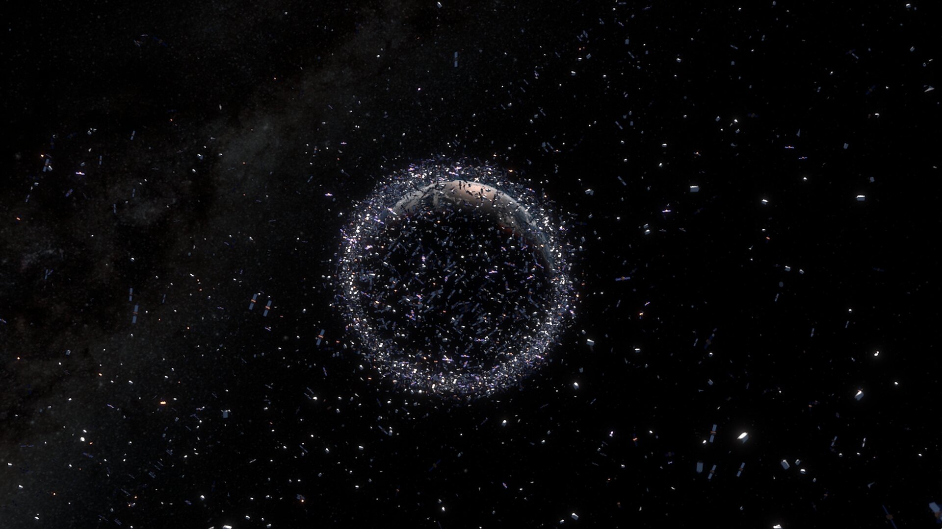 Space debris and satellites orbiting Earth