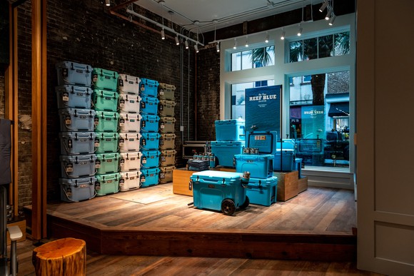 YETI displays its rotomolded coolers in one of its retail stores.