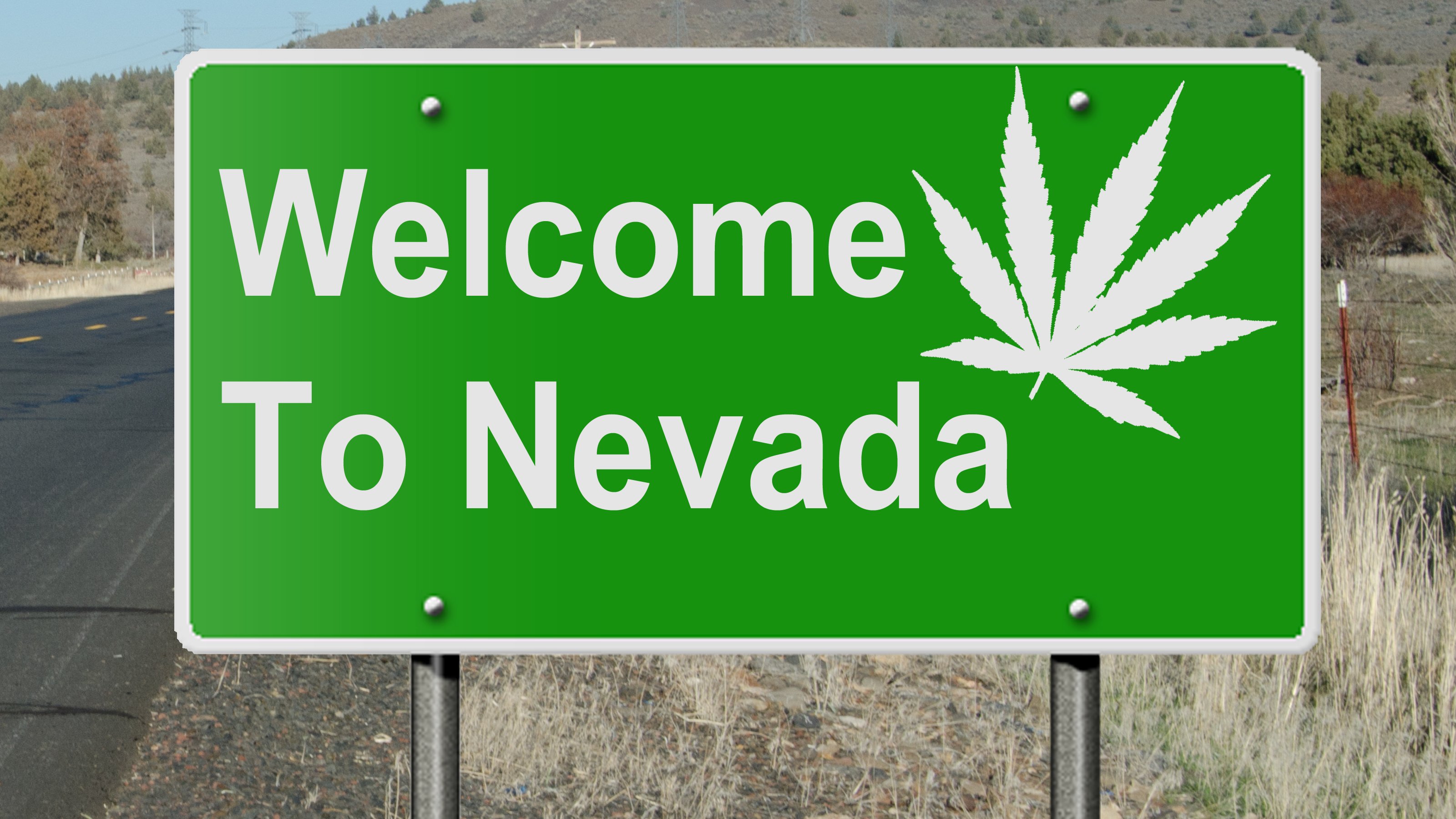 Welcome to Nevada road sign with cannabis leaf