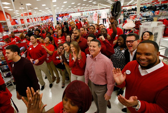Target staff on store floor cheering