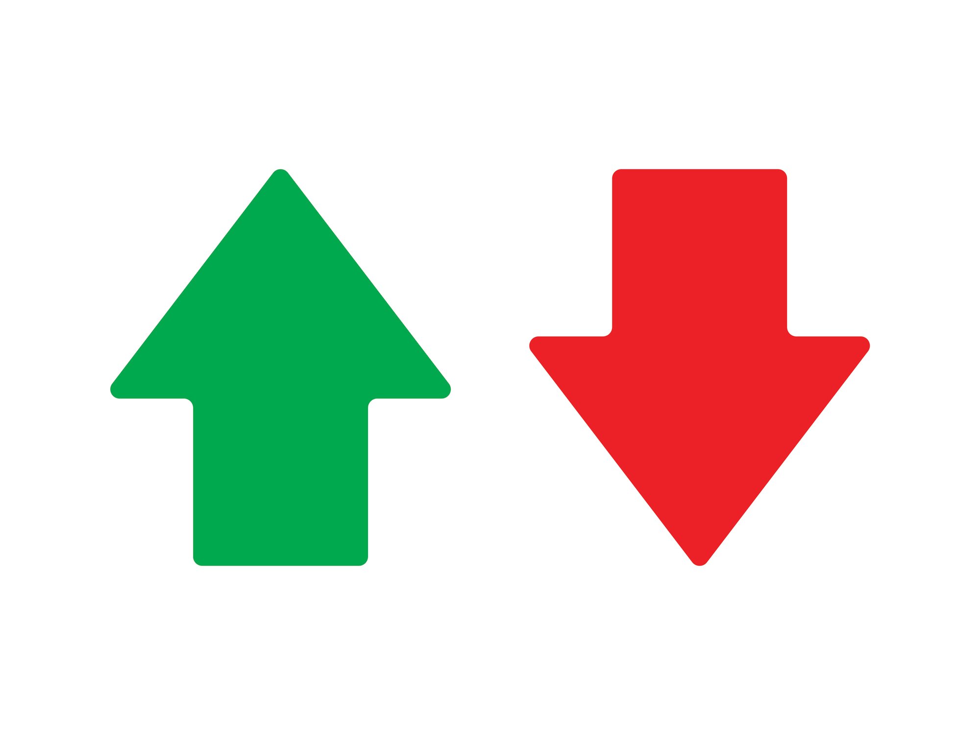 Green arrow up, red arrow down