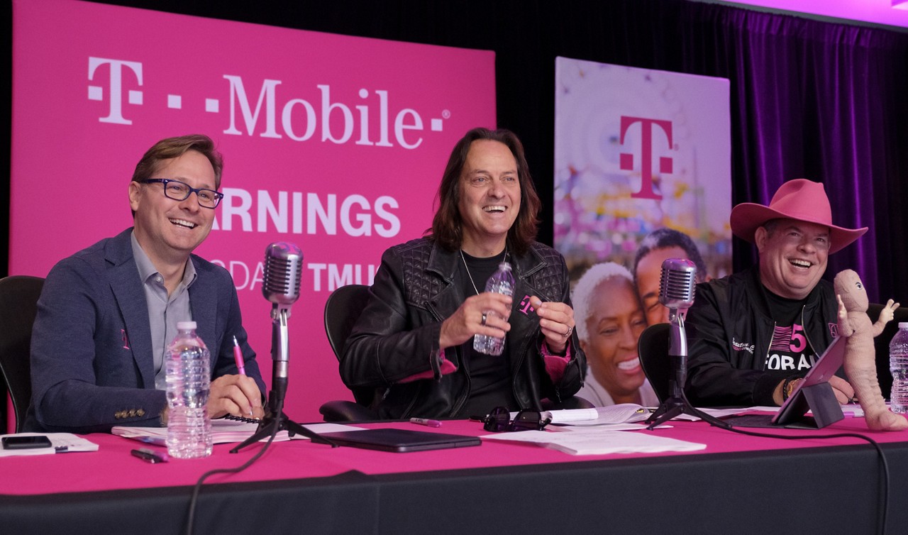 T-Mobile COO Mike Sievert, CEO John Legere, and CFO Braxton Carter.