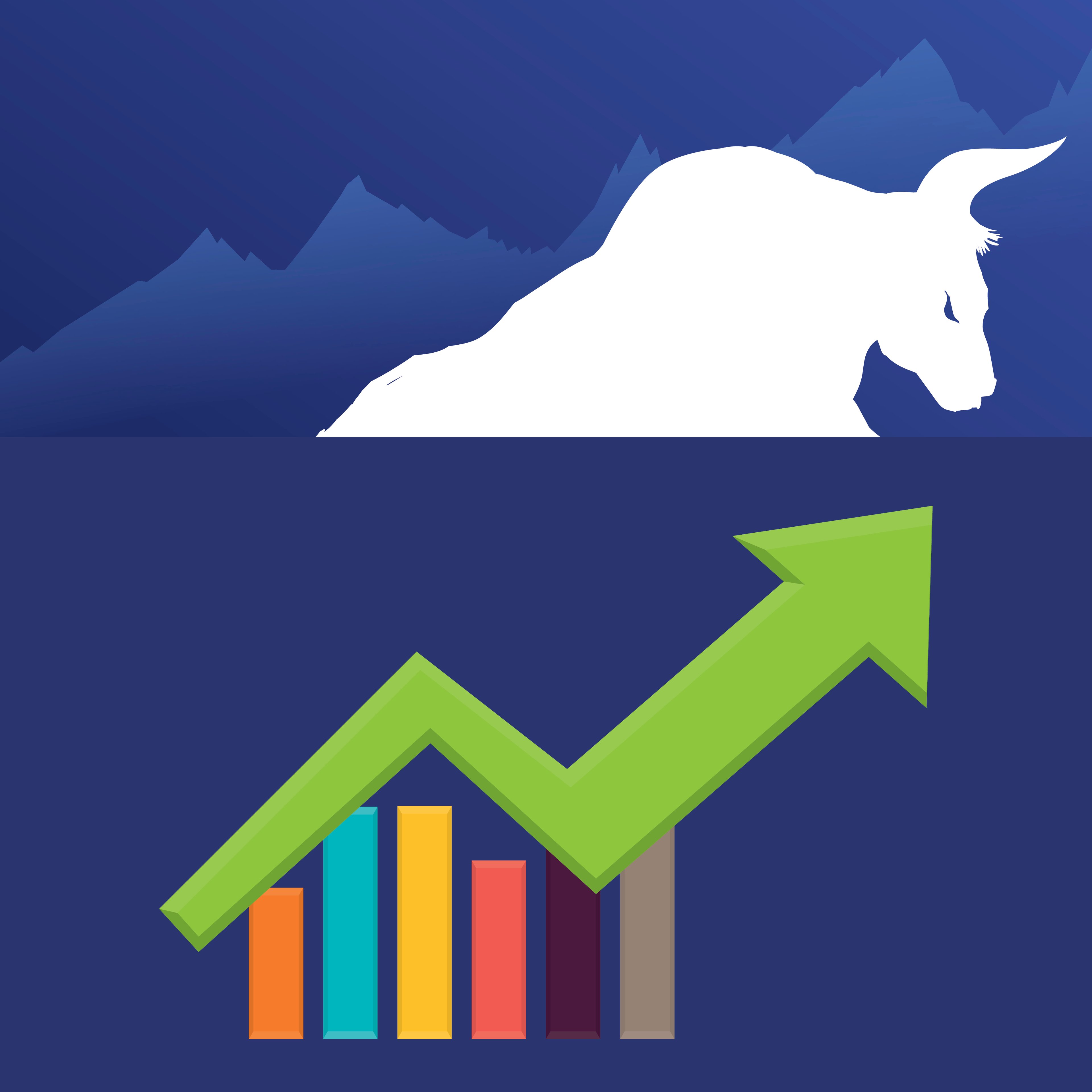 Drawing of a bull with a stock chart that's trending up.