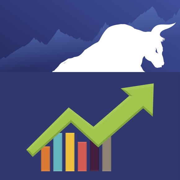 Drawing of a bull with a stock chart that's trending up.