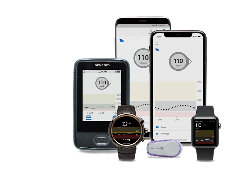 The G6 continuous glucose monitor and various ways to obtain the data (smart watches, smart phones).