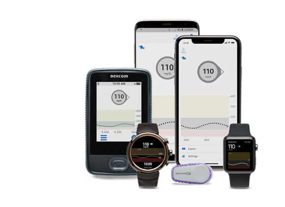 The G6 continuous glucose monitor and various ways to obtain the data (smart watches, smart phones).