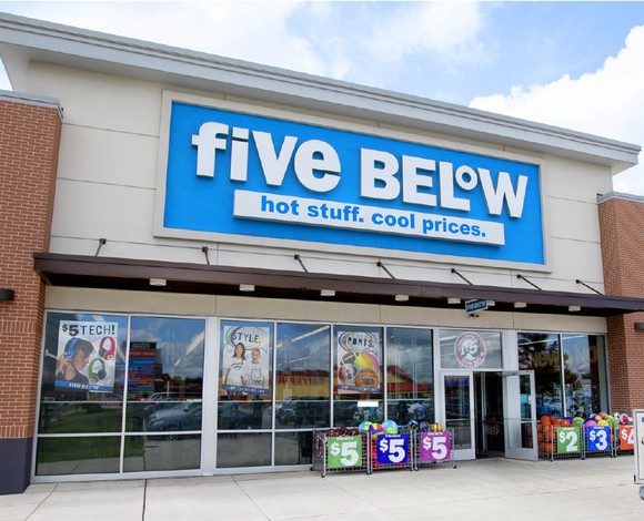 The entrance to a Five Below store