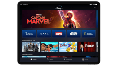 Disney+ Homepage shown on a tablet