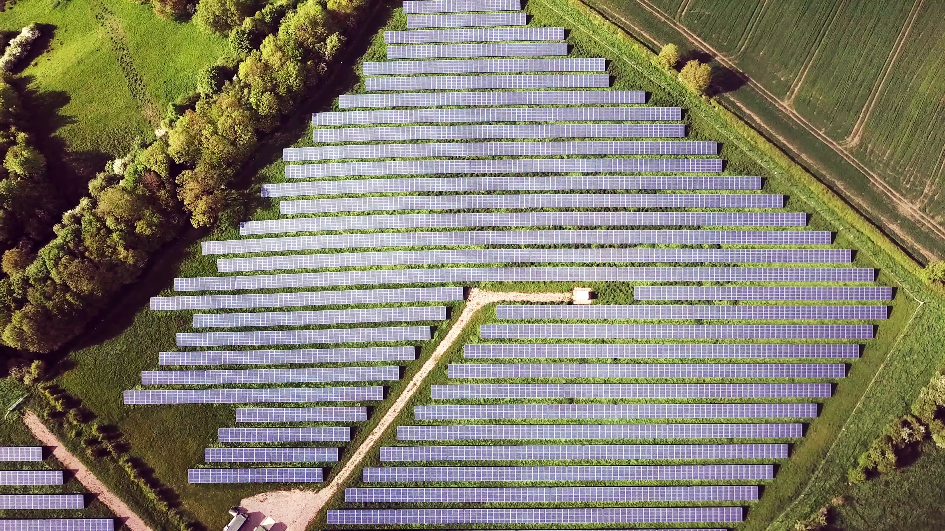 Diamond shaped solar farm in a field