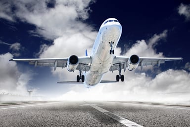 Airplane Taking Off From Runway Dramatic Angle
