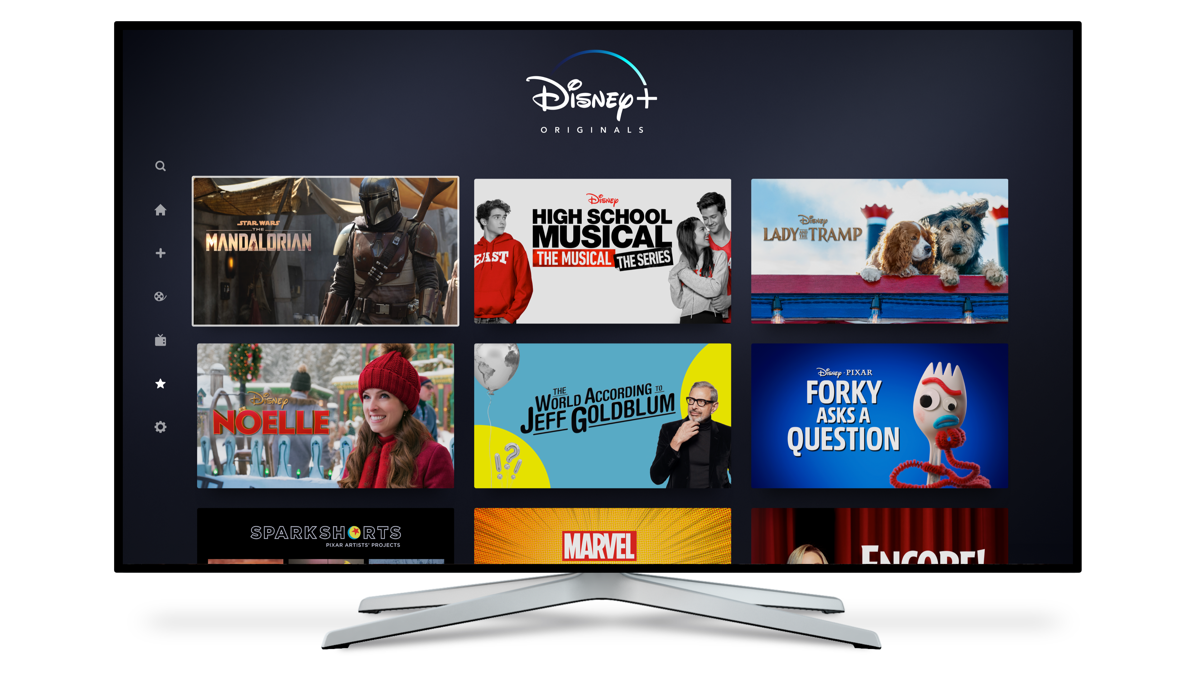 Disney+ interface display on a TV