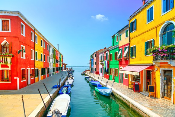 A colorful set of buildings in Italy