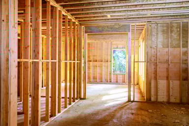 The inside framing of a new house being built