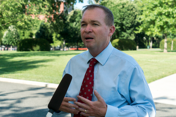 Director of the Office of Management and Budget Mick Mulvaney giving remarks outside the White House.