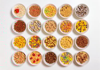 set of different cereals on a white background