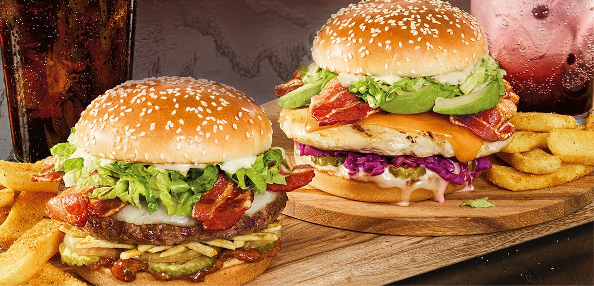 Bacon Curry Burger and Zen Chicken Sandwich