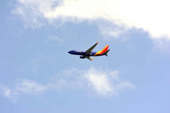 A Southwest aircraft in flight