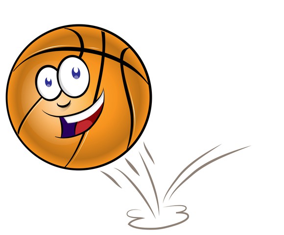 Bouncing basketball with a happy face on it