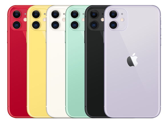 The Apple iPhone 11 shown in six different colors