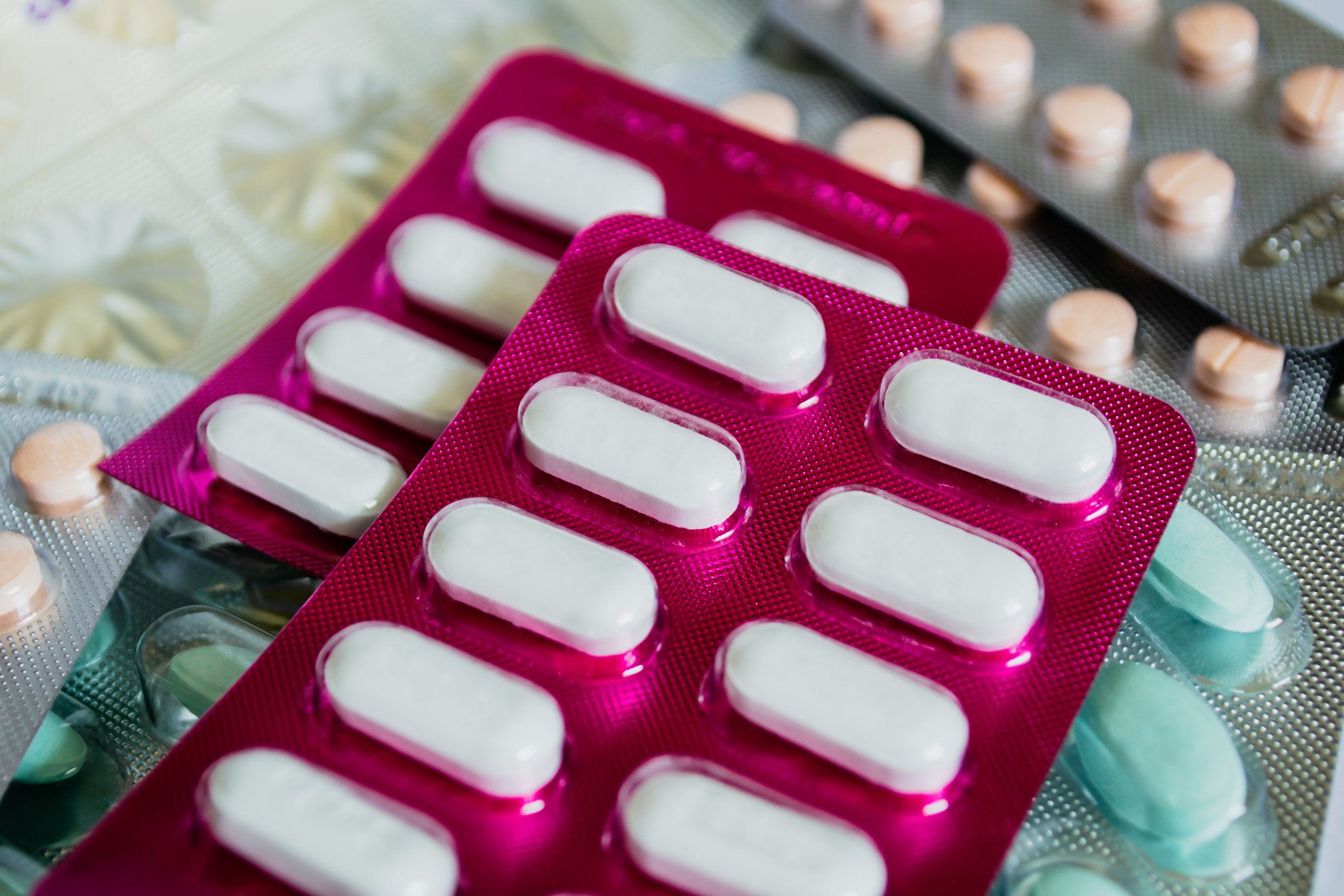 Packets of generic pharmaceutical pills.