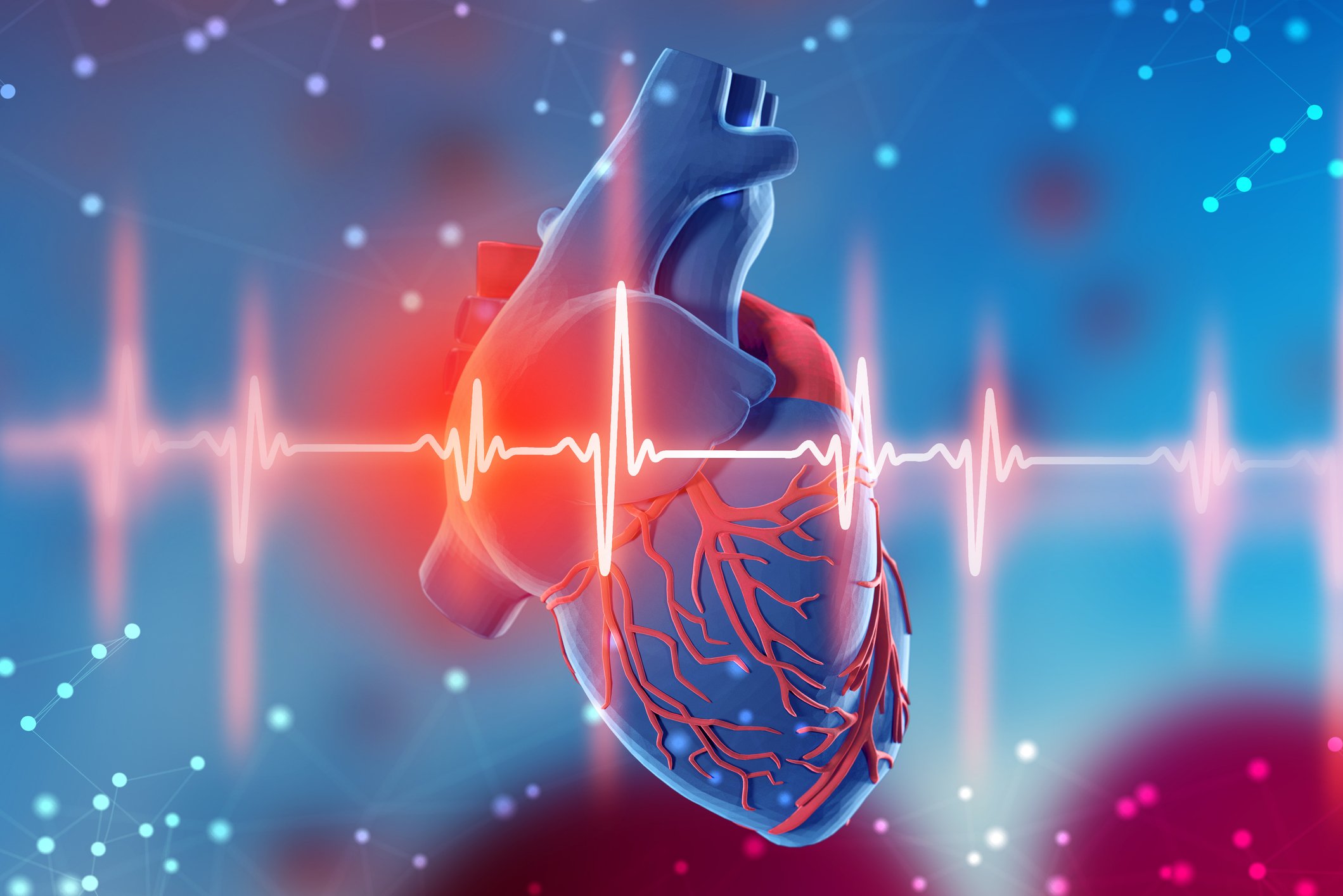 Abstract 3d image of a heart and a cardiogram monitoring a heart beat. 