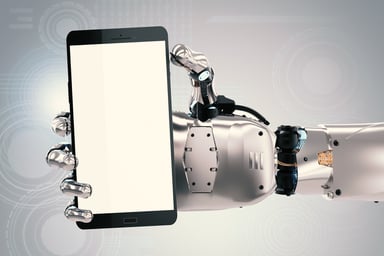 Robot hand holding phone