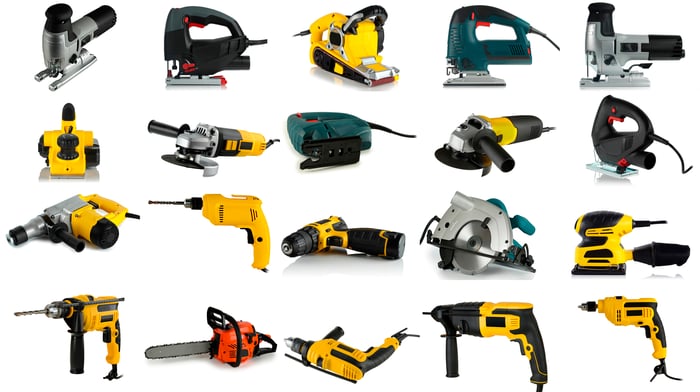 A collection of power tools.