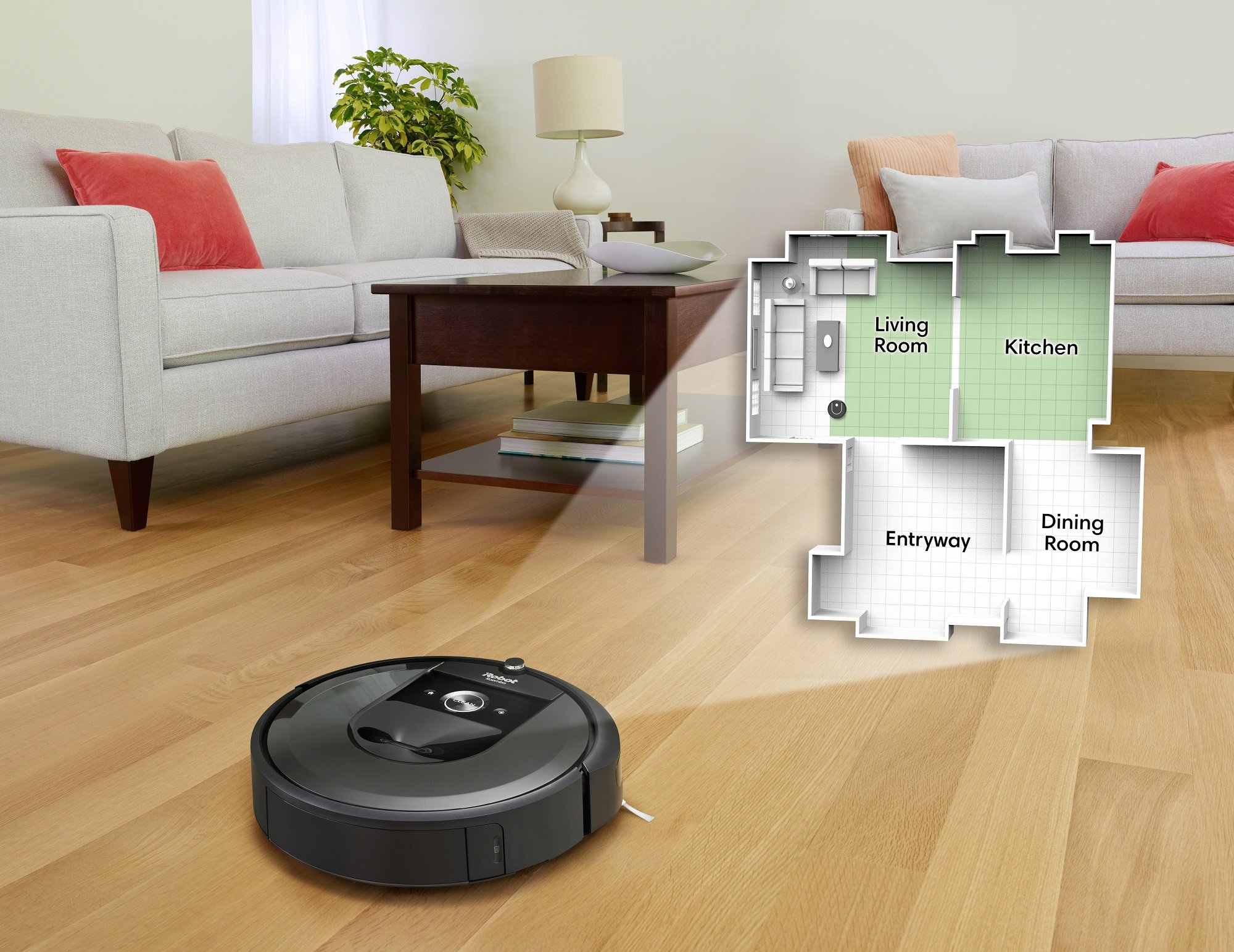 Roomba with home map with individual labeled rooms.