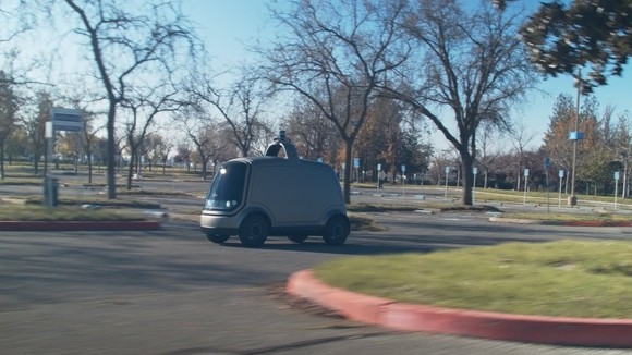 A Nuro driverless delivery truck.