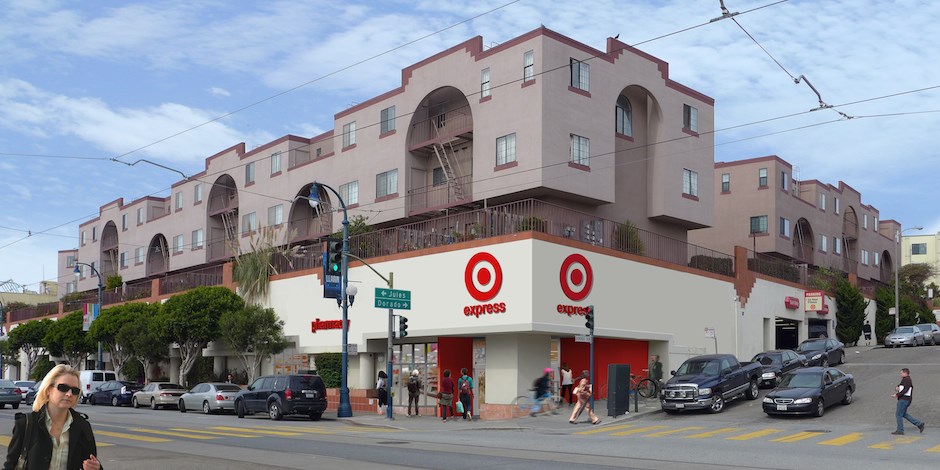 A small-format Target store on a street corner