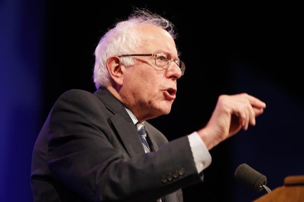 Senator Bernie Sanders giving remarks. 