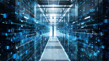 A data center with visuals of data.