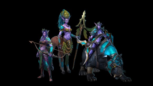 Some night elf characters from the Activision Blizzard video game Warcraft III: Reforged are shown
