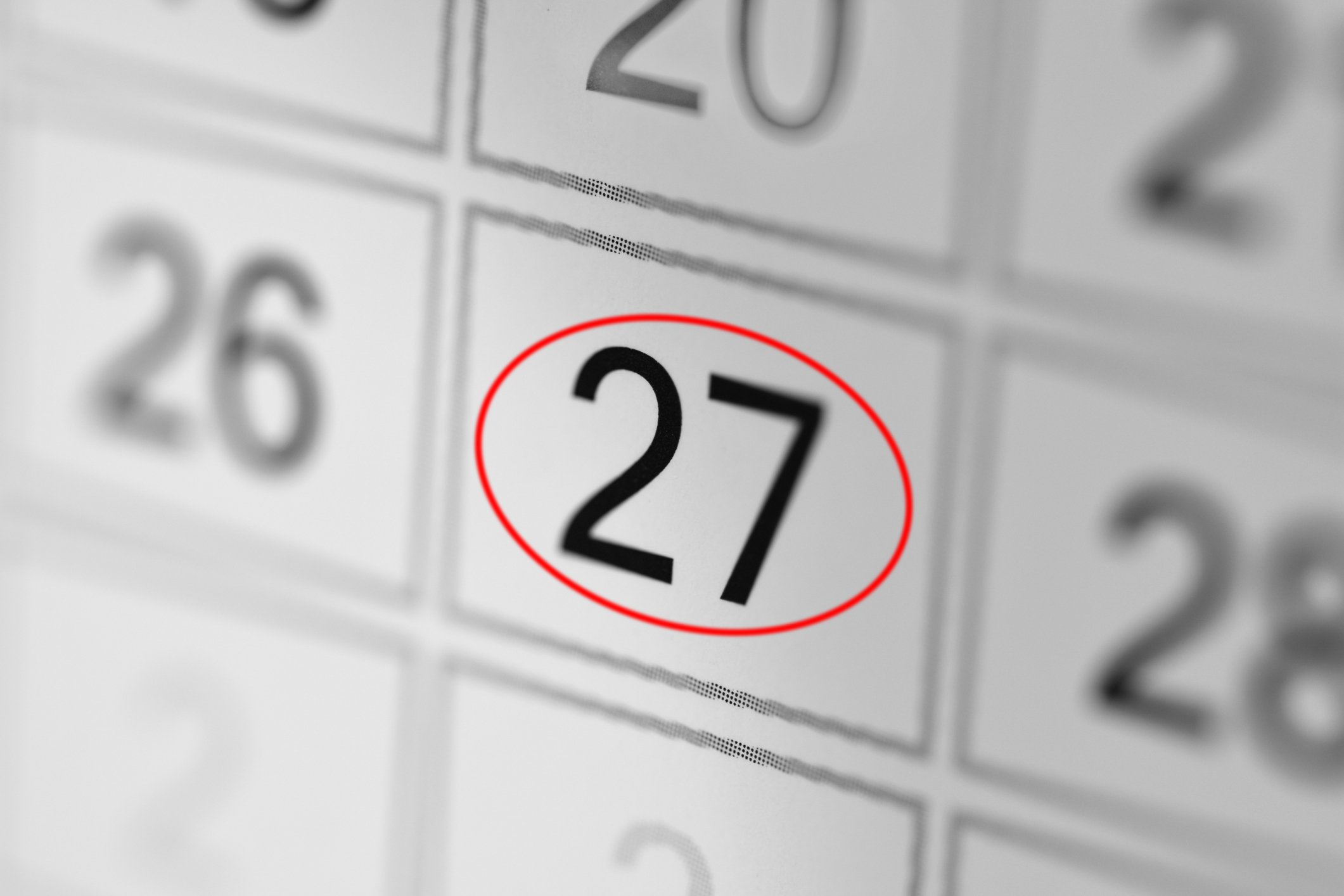 Calendar with the 27th circled