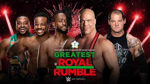 An advertisement for WWE Royal Rumble Saudi Arabia