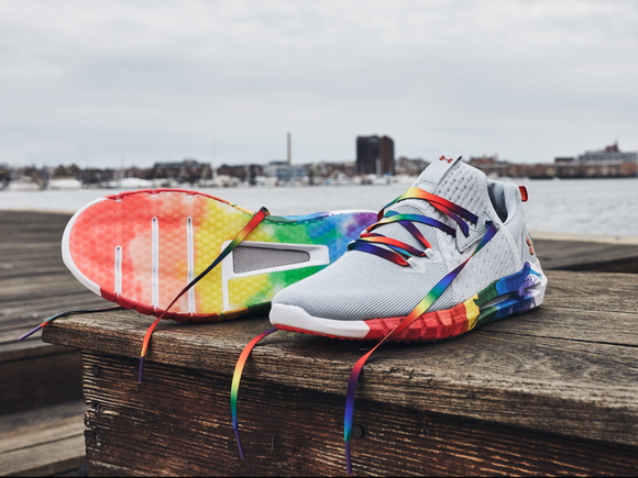 A pair of Under Armour's Pride collection shoes
