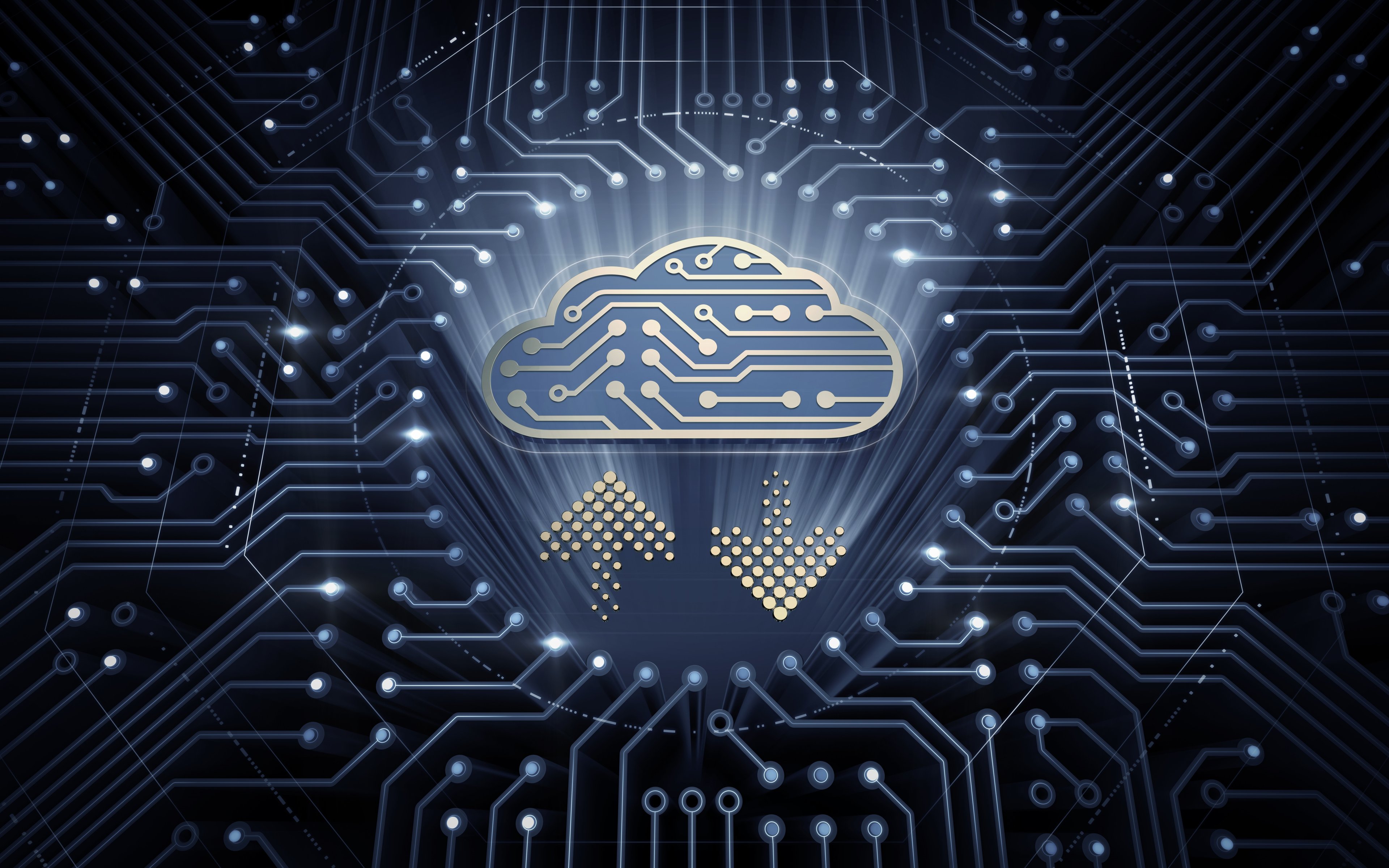 A digital cloud on a circuit board. 